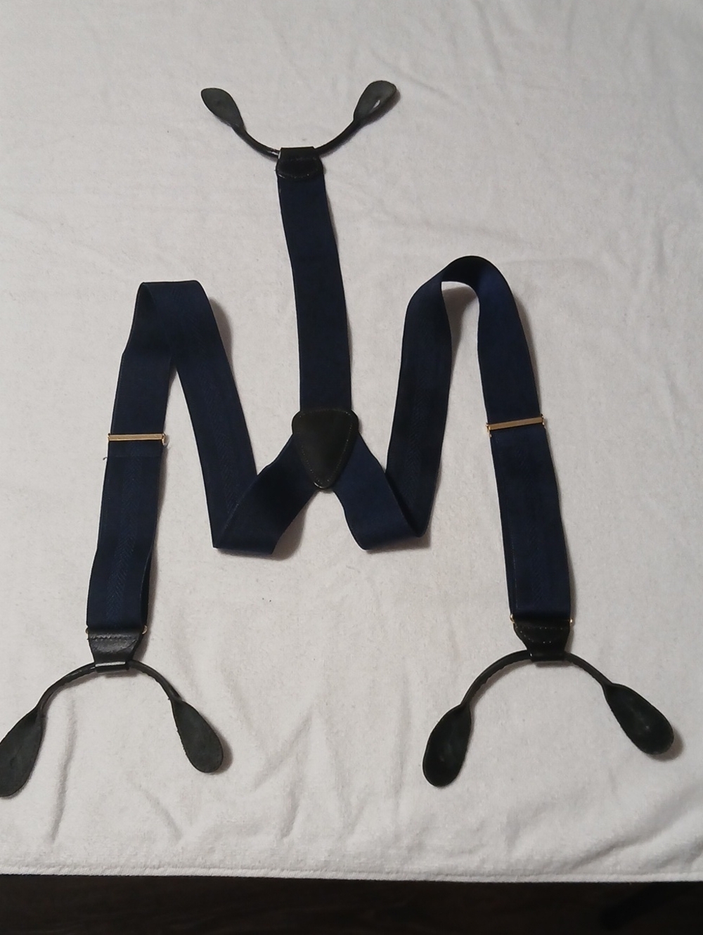 Navy Men's Button-End Suspenders with Leather Accents 1 1/2 X 42